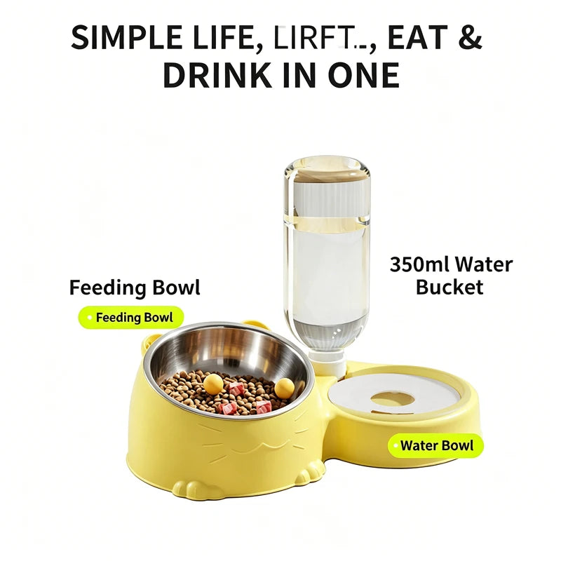 Pet Dual Bowl, Automatic Water Addition, Stainless Steel Feeder, Cat And Dog Bowl, Easy To Clean Pet Supplies