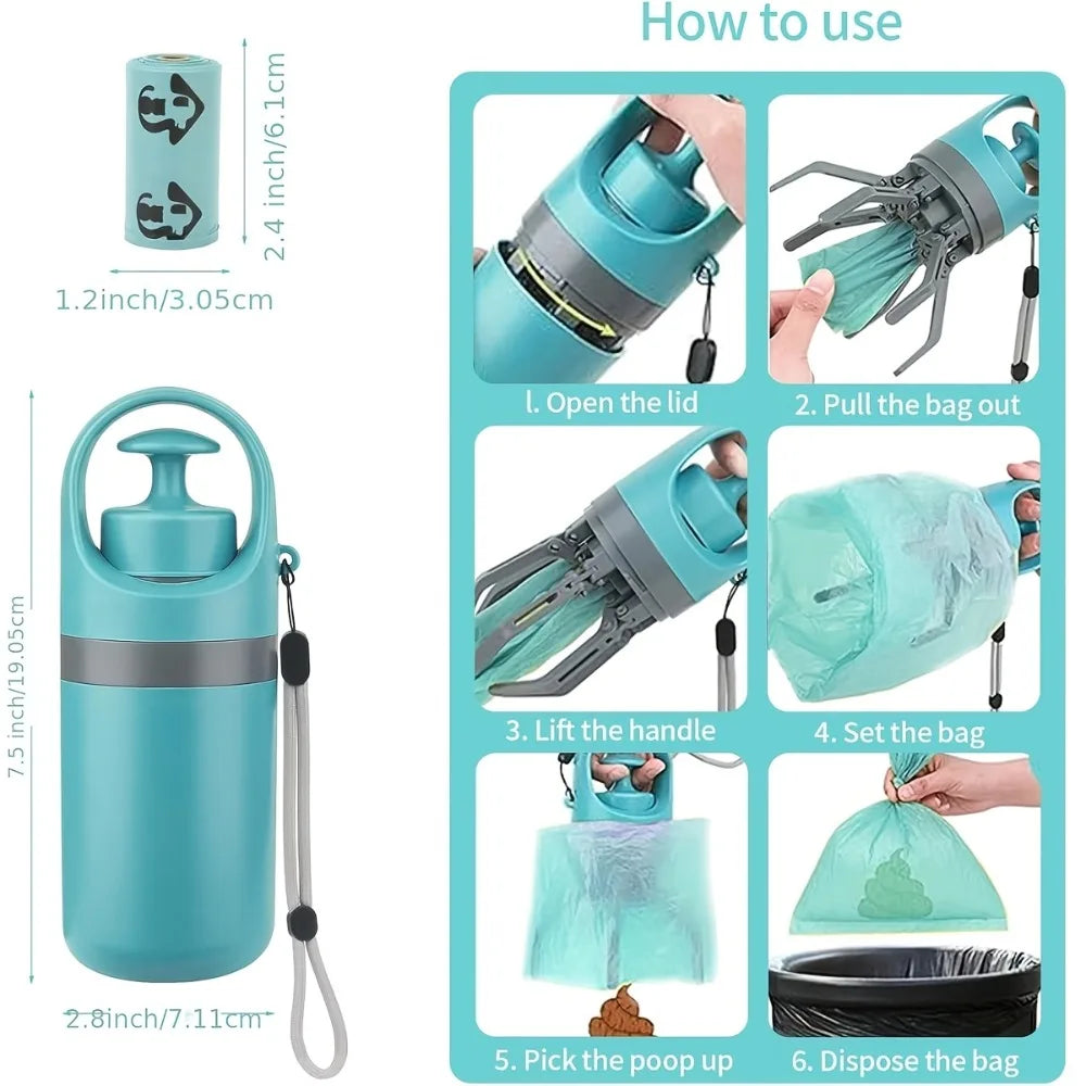 Portable Touch-Free Dog Poop Scooper, Comes with 30 Poop Bags + 1 Random-Color Poop Bag Dispenser, Leak-Proof Waste Container & 4 Anti-Lost Bells – Hands-Free Poop Picking Tool for Small, Medium and Large Dogs, Specially De