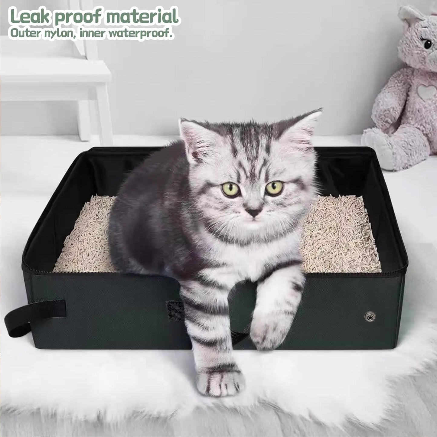 Foldable Portable Travel Cat Litter Box Large Capacity Zipper Closure Waterproof Pet Toilet With Handle For Outdoor Road Trips Camping