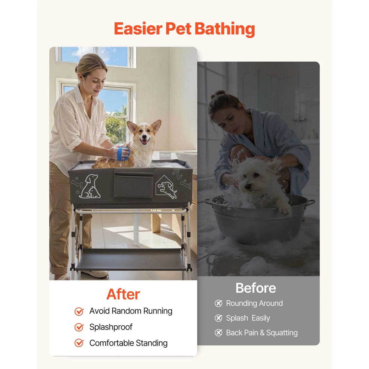 SucceBuy Dog Bathtub Elevated Dog Bath Tub Foldable Space-saving with Built-In Drain Hose for Small Medium Pet Indoor & Outdoor
