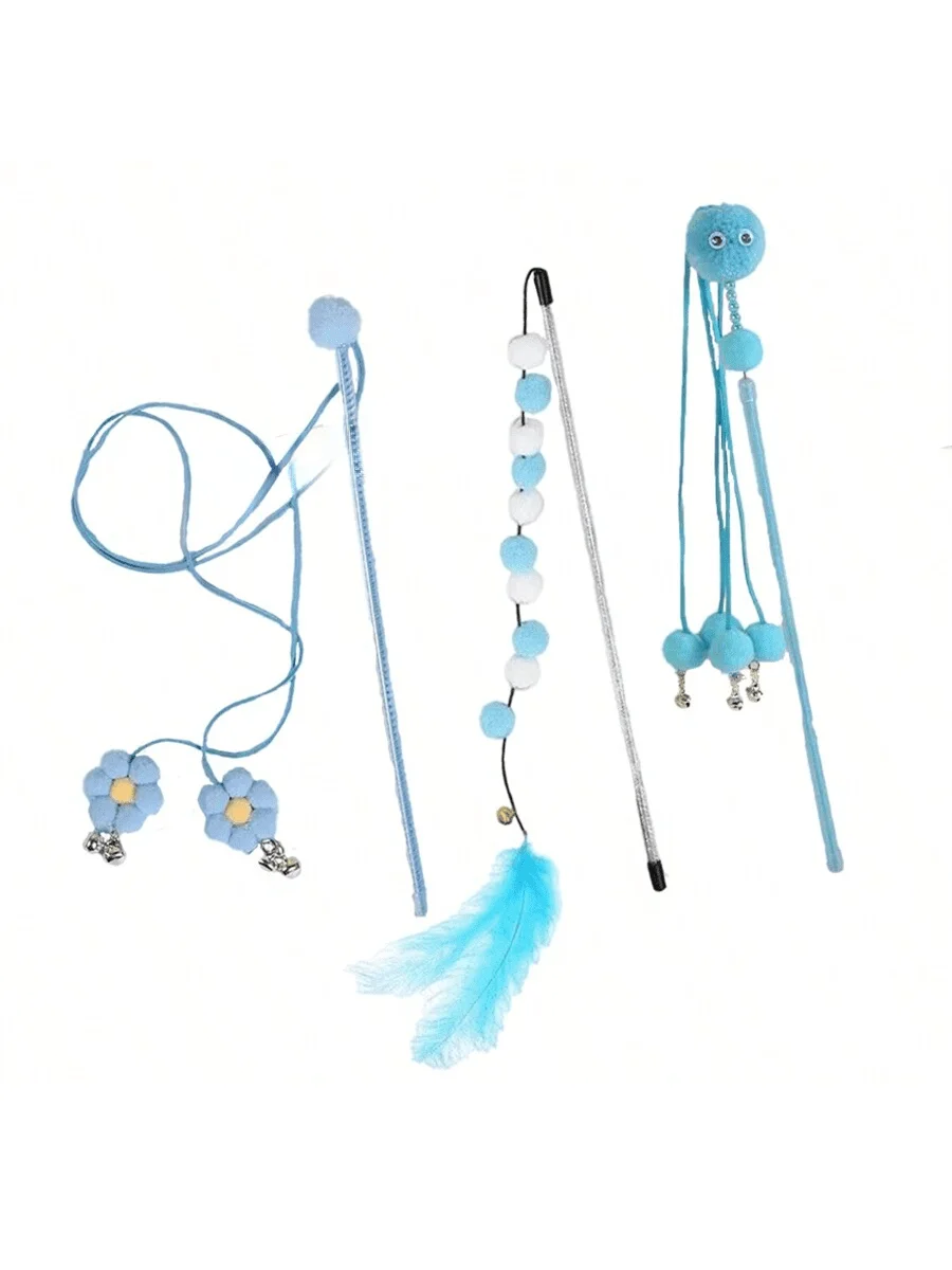 1pc/3pcs Blue Fairy Cat Teaser Wand, Durable Cat Toy, Pet Cat Interactive Supplies