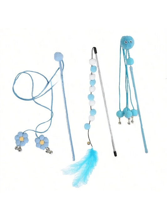 1pc/3pcs Blue Fairy Cat Teaser Wand, Durable Cat Toy, Pet Cat Interactive Supplies