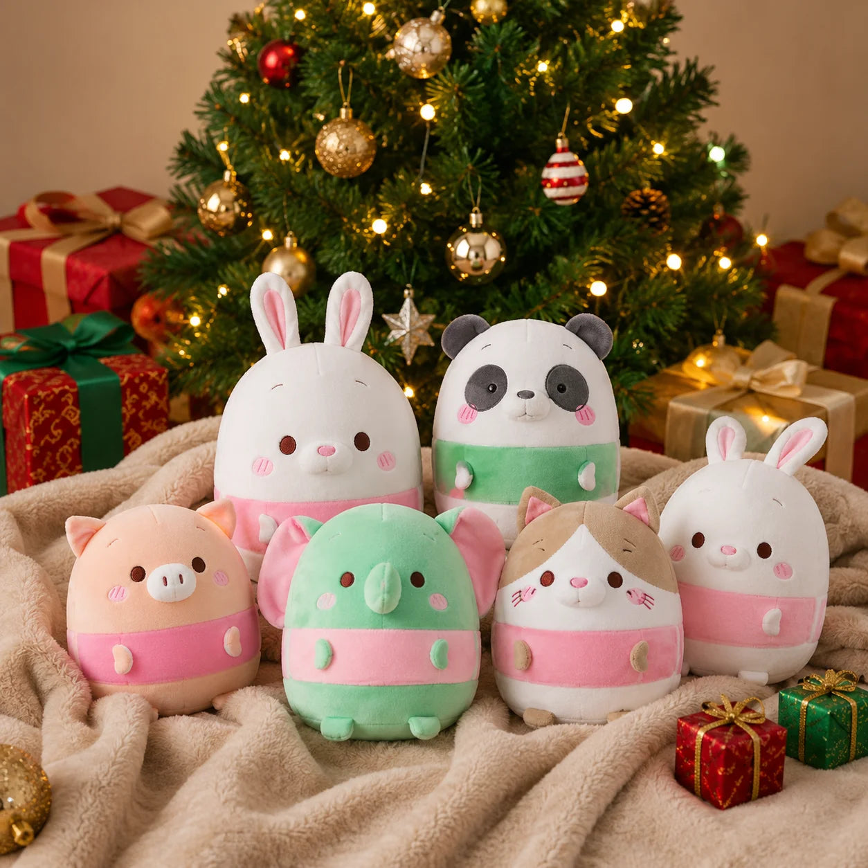 5 Pack 13.8 Inch Cute Animal Stuffed Animals US Stock Fast Shipping Soft Plush Toy Set Rabbit Panda Pig Cat Elephant Plushies for Kids Gift Room Decor