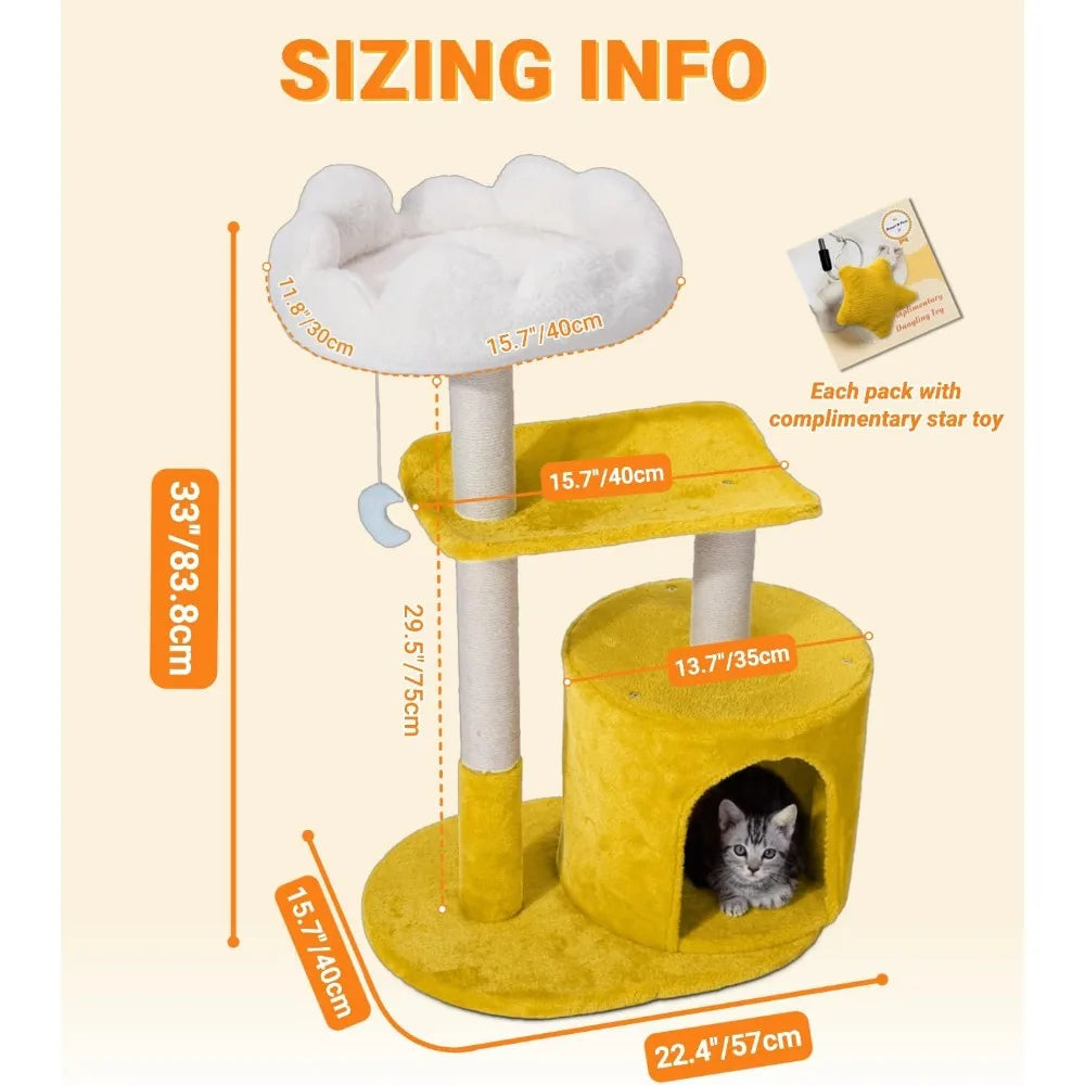 33 Inch Multi Level Cat Tree Tower with Cozy Padded Bed Large Condo Scratching Posts Viewing Perch and Toys