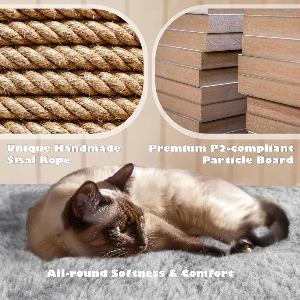 Cat Tree Cat Tower w/Scratching Posts, Double Condos and Dangling Balls Kittens Pet House Play, Light Gray