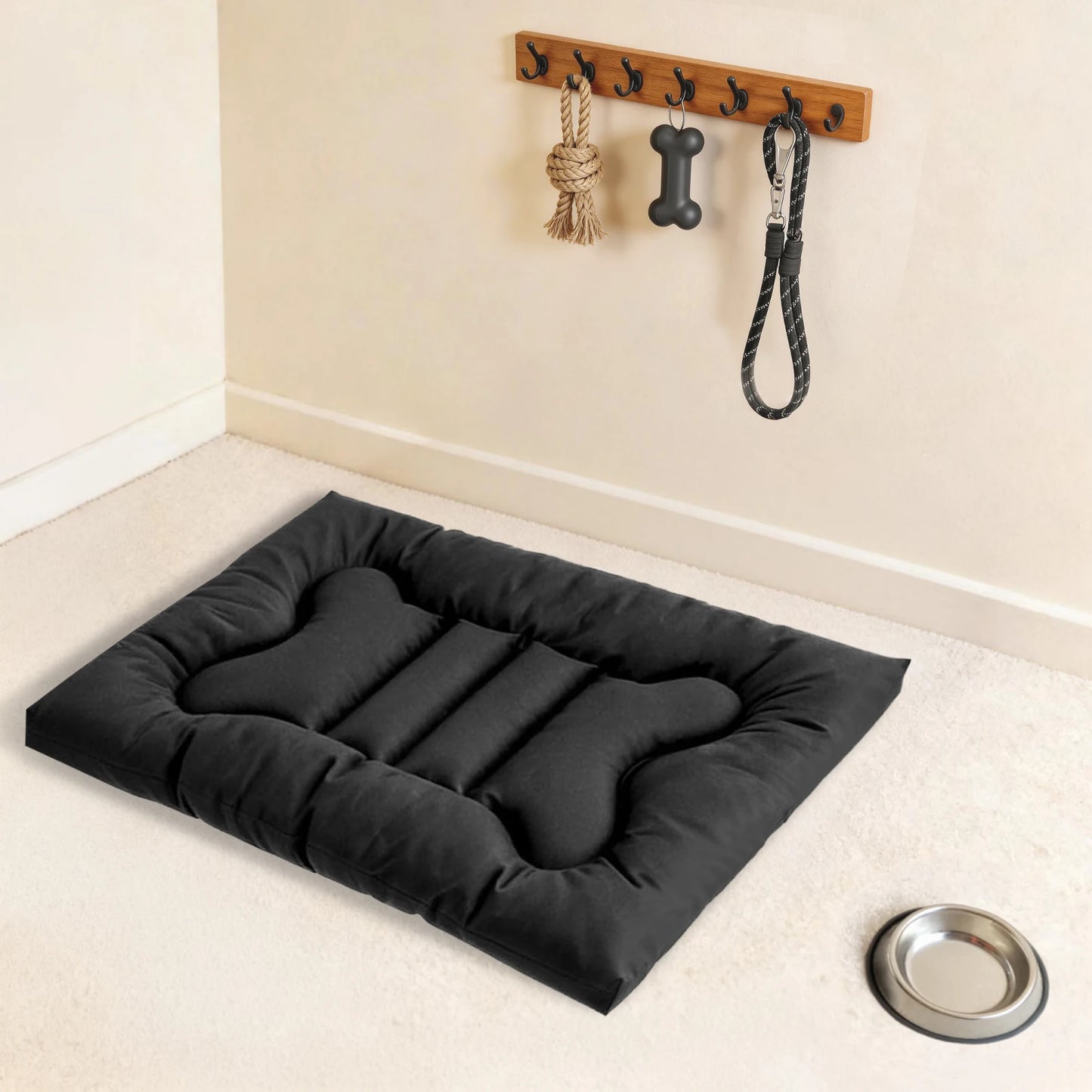 Chew Proof Dog Bed, Indestructible for Large Size Durable Dog Crate Pad, Waterproof & Washable Tough Kennel Pet Mats, Suitable for Aggressive Chewers (Black, L-35*22in)