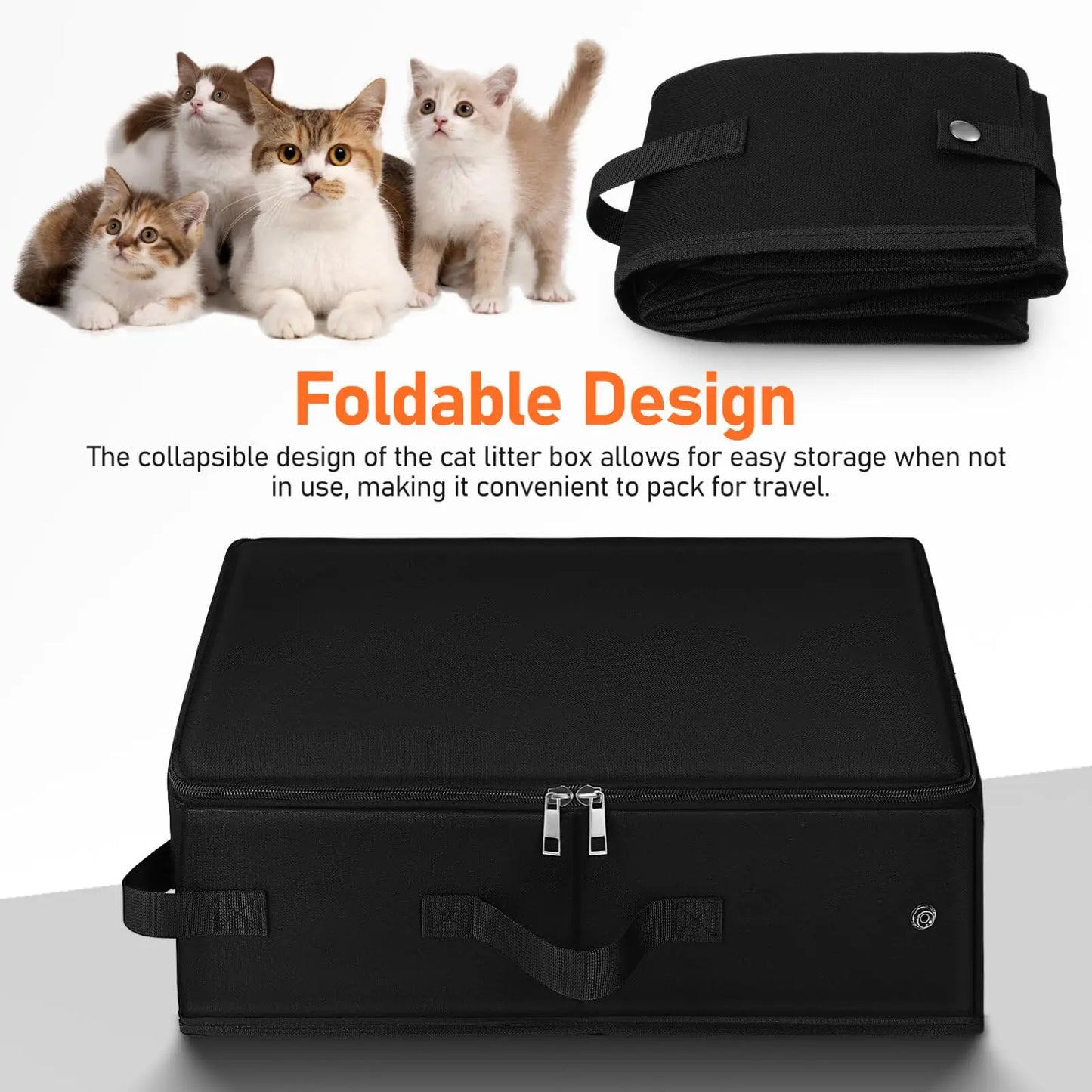 Foldable Portable Travel Cat Litter Box Large Capacity Zipper Closure Waterproof Pet Toilet With Handle For Outdoor Road Trips Camping