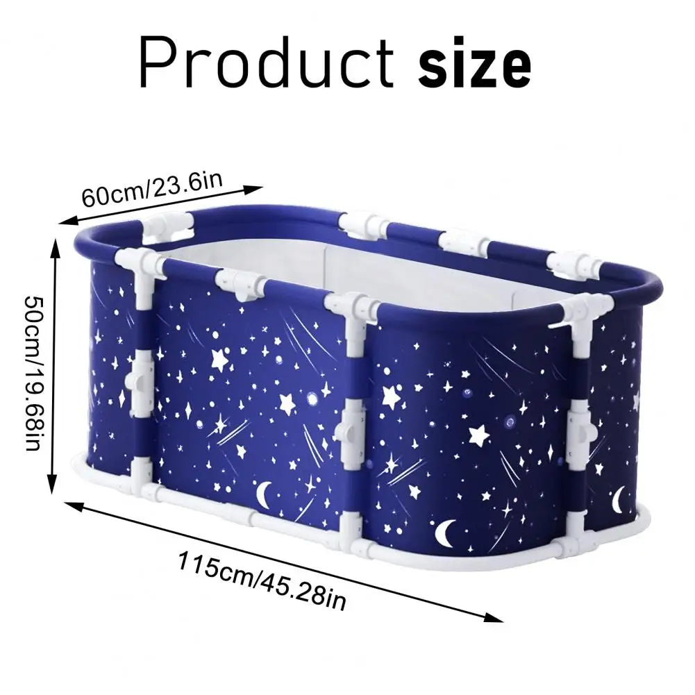 Starry Blue Large Foldable Bathtub with Plastic Frame Collapsible Bathtub Family SPA Soaking Tub for Shower