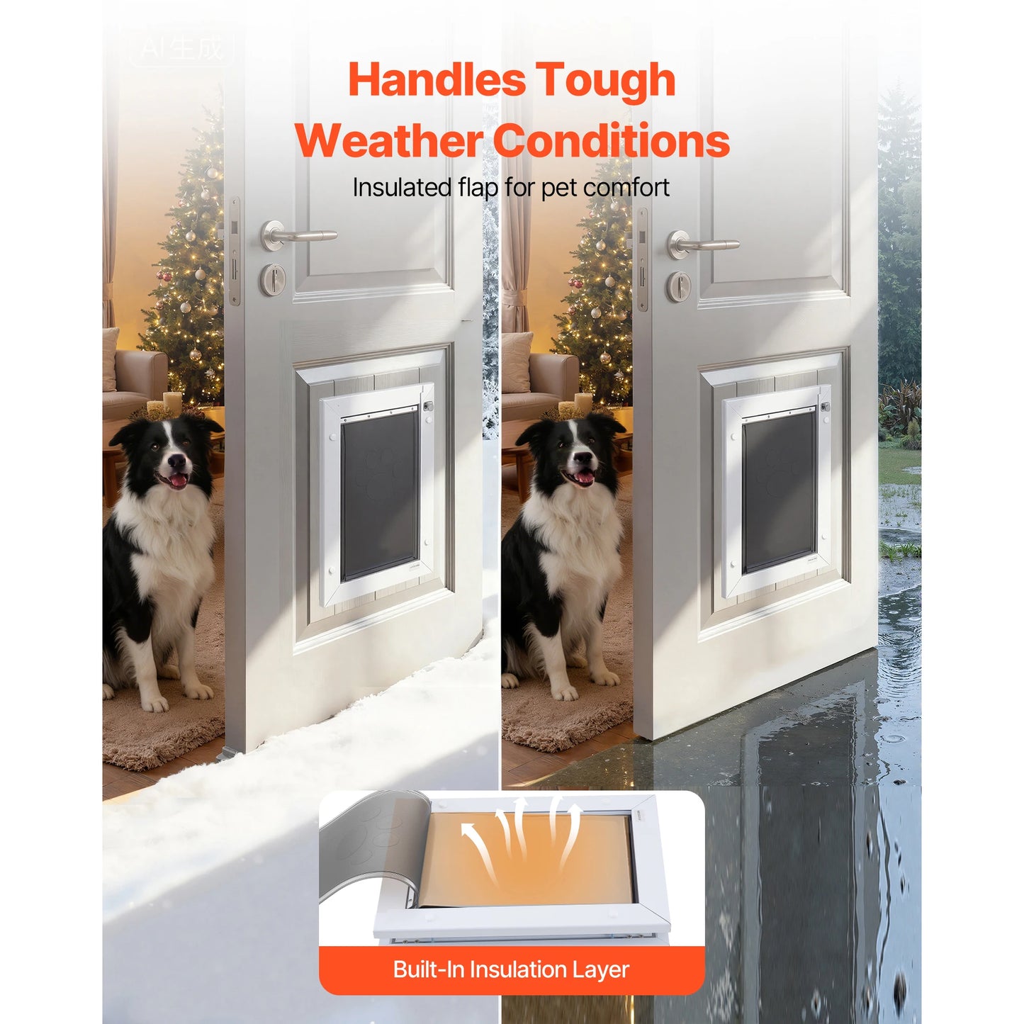 SucceBuy Pet Door 2/3 Magnetic Flaps and Metal Frame Strong Weatherproof for Interior and Exterior Easy In/Out Access for Dogs