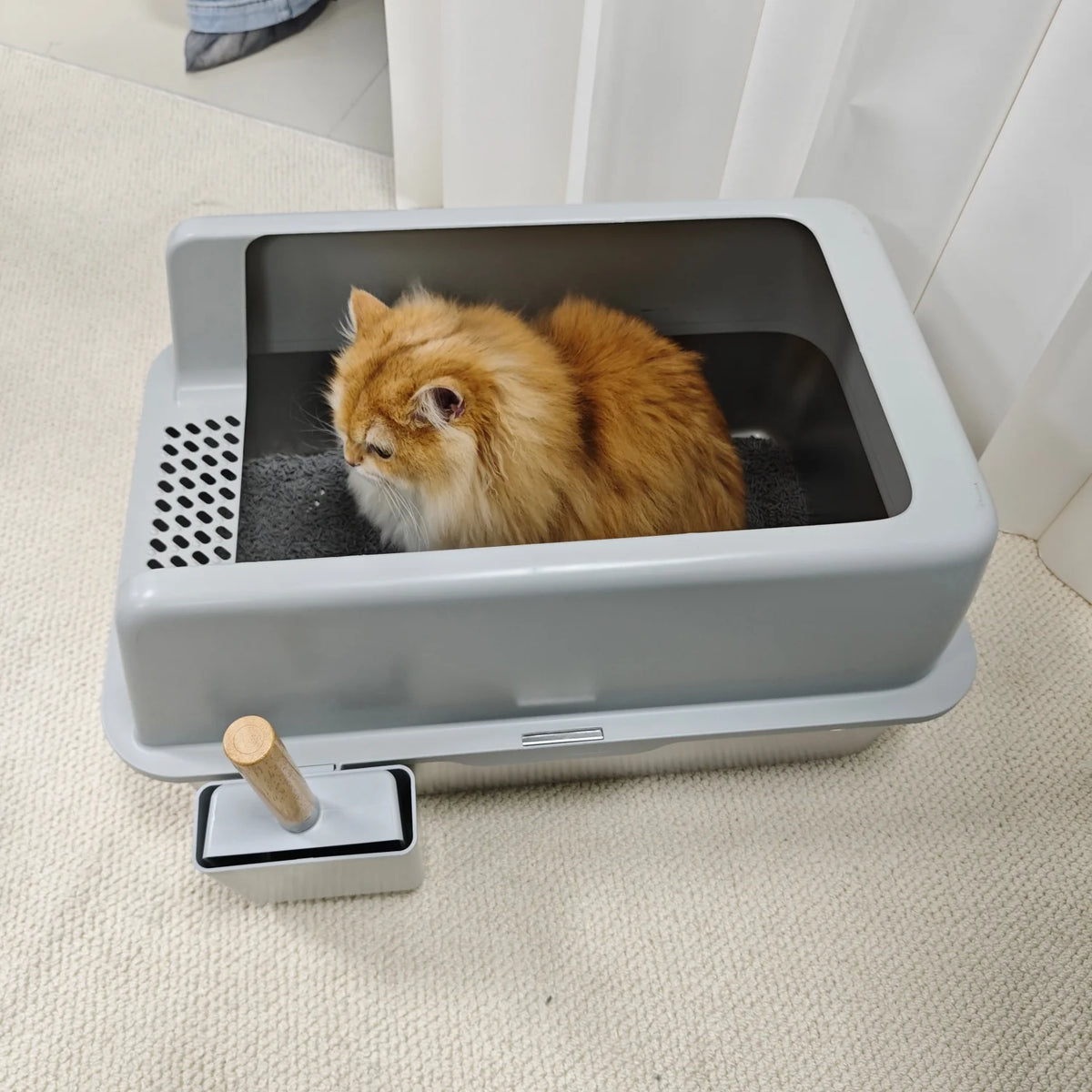 Large Stainless Steel Cat Litter Box High Sided Open Litter Pan with Litter Mat and Scoop for Big Cats Toilets