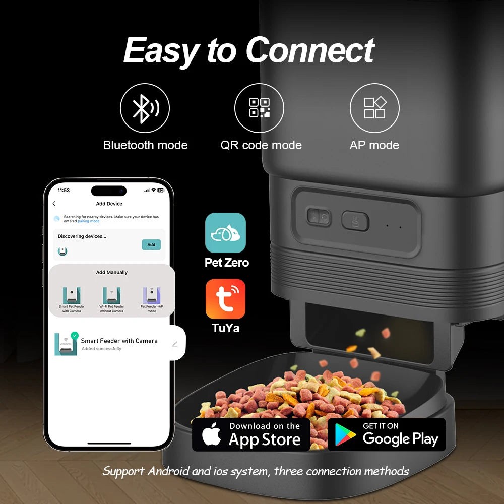 NITYERS 4.5L Smart Automatic Cat Feeder, Tuya App Remote Control Timed Pet Feeder for Cats & Dogs, 2.4G WiFi Dispenser with 10s Voice Recorder, Dual Power & Stainless Steel Bowl