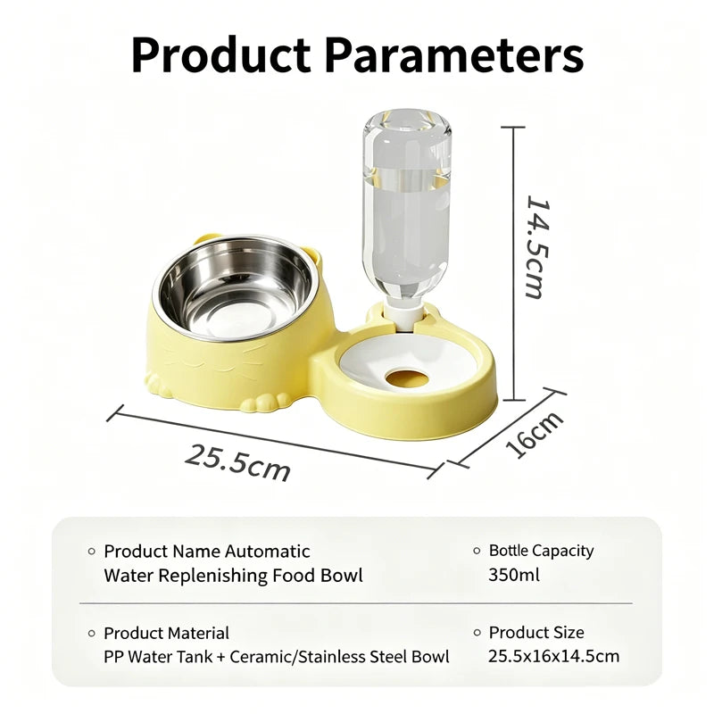 Pet Dual Bowl, Automatic Water Addition, Stainless Steel Feeder, Cat And Dog Bowl, Easy To Clean Pet Supplies