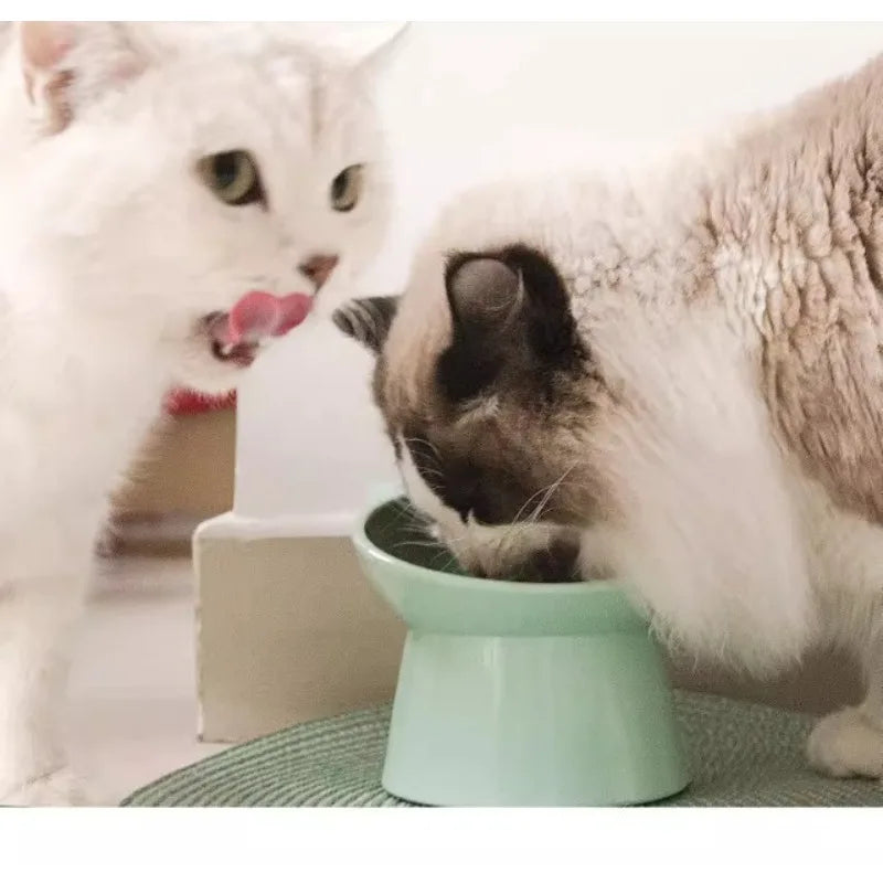 New Nordic style square mouth double-ear high-leg cat bowl pet supplies design cat bowl anti-tip feeding and drinking bowl