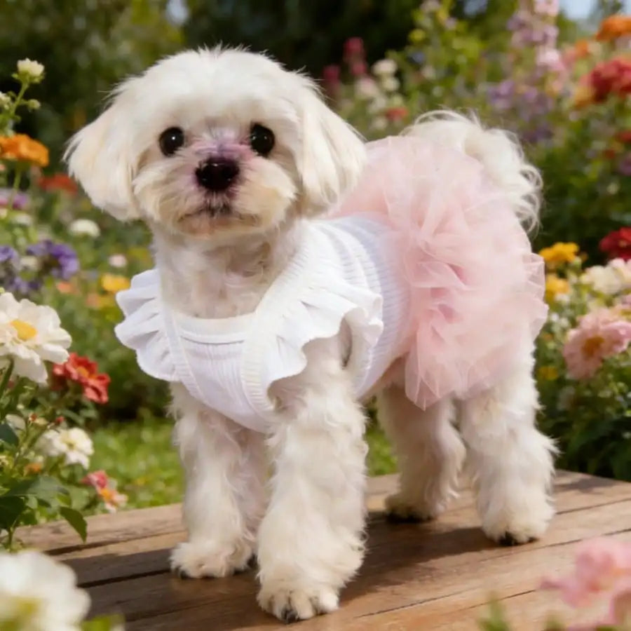 Pet Dog & Cat Ruffled Sleeve Princess Dress, For Small Dogs Like Poodle, Bichon Frise, Pomeranian, Maltese, Yorkshire Terrier Etc., Birthday Party Outfit, Spring/Summer