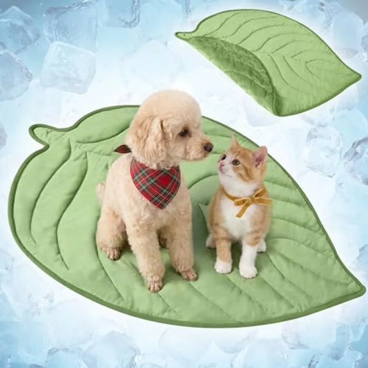 Dog Cooling Mat, Leaf Shape, Pet Pad with Cooling Nylon and Soft Fleece,  Reversible All Season Blanket for Dogs and
