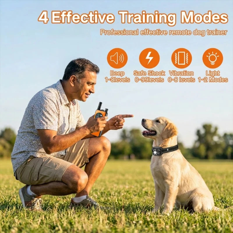 Electric Dog Training Collar Digital Rechargeable Remote Control IPX7 Waterproof Vibrator Pet Dog Bark Stop Shock Collar