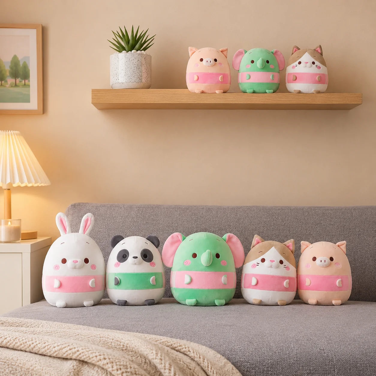 5 Pack 13.8 Inch Cute Animal Stuffed Animals US Stock Fast Shipping Soft Plush Toy Set Rabbit Panda Pig Cat Elephant Plushies for Kids Gift Room Decor