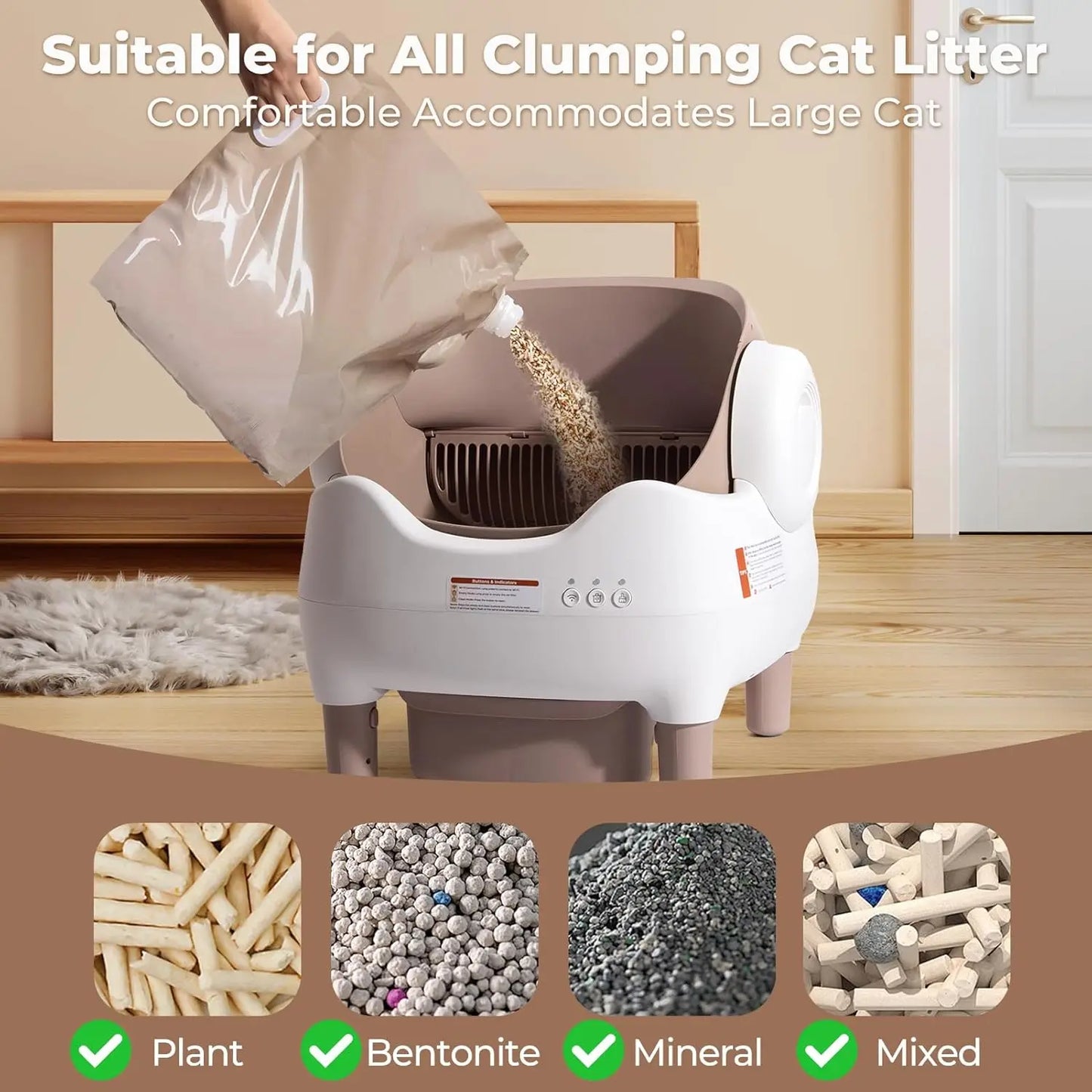 Automatic Litter Box Open Top: Self Cleaning Cat Litter Box Smart with WiFi App Control, Extra Large & Safety, Customized