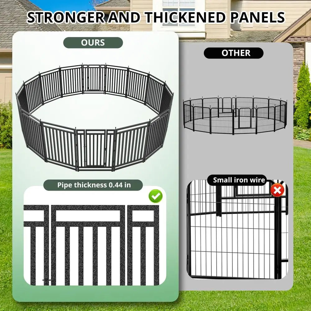 Dog ence Outdoor or Yard Dog Playpen Indoor 40" Height 16 Panels Portable Puppy Playpen Dog Kennel or RV Camping(Black-Silver)