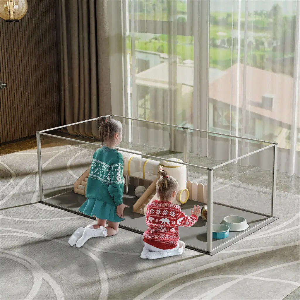 Unique Clear Acrylic Pet Playpen Dog Whelping Pen Rabbit Cage with Waterproof Floor Pad for Guinea Pigs Hedgehogs Hamsters