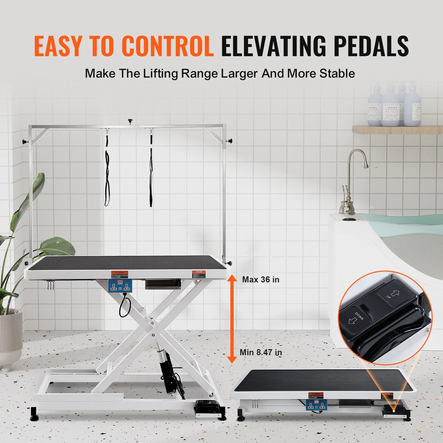 SucceBuy Electric Pet Grooming Table Heavy Duty Dog Grooming Arm for Large Dog Height Adjustable Grooming Station Slip Tabletop