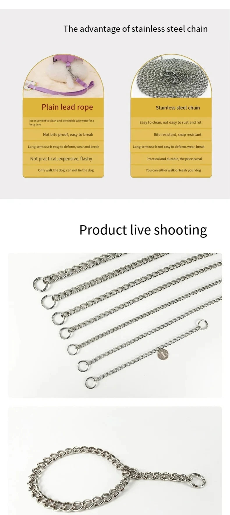 Stainless Steel Dog Choke Collar Snake Chain Anti Bite Anti Rust Training Walking Collar For Medium Large Bulldog Rottweiler Dog