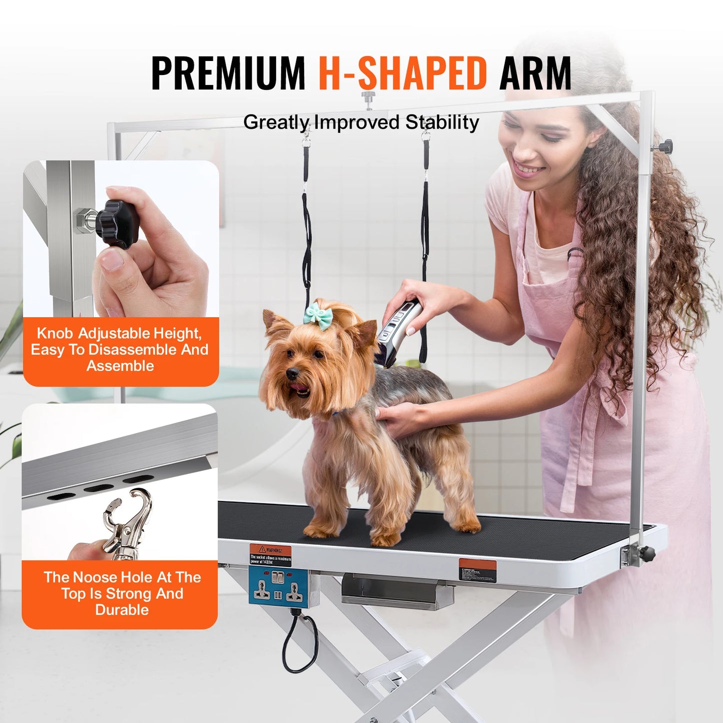SucceBuy Electric Pet Grooming Table Heavy Duty Dog Grooming Arm for Large Dog Height Adjustable Grooming Station Slip Tabletop