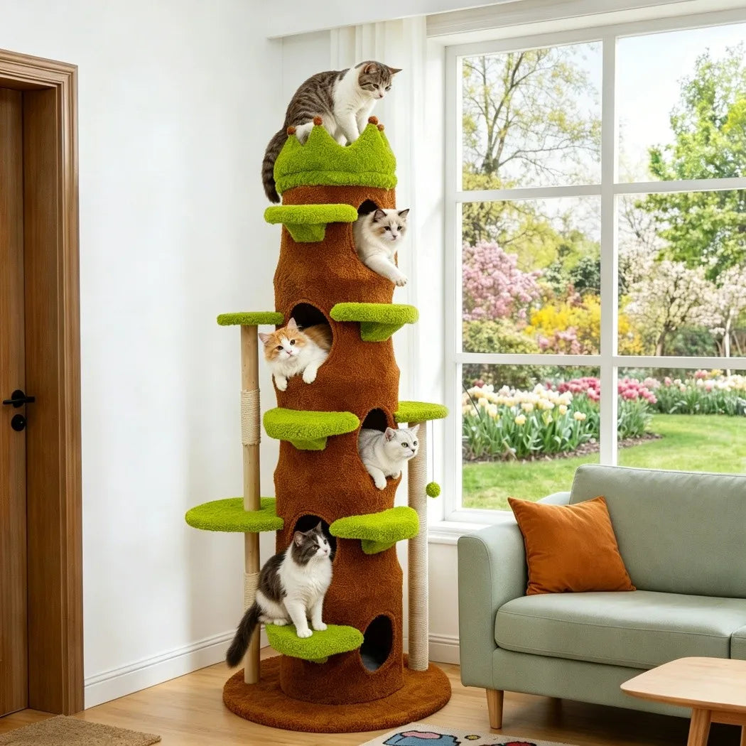 XXL Tall Cat Tree Tower with Scratching Post Activity Center Large Playing House Condo for Multi-Cat Household