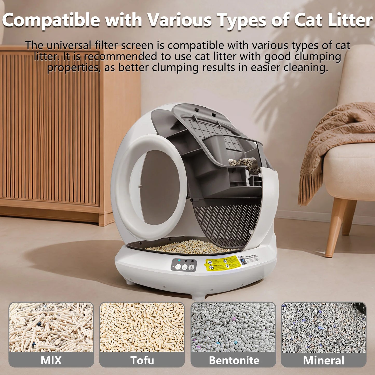DOEL Smart Self-Cleaning Cat Litter Box With App Control, Only Supports 2.4G WiFi, 78L Capacity,Includes Trash Bags, 4 Set Of Gravity Sensors For Cat Safety Compatible With Tofu & Mixed Litters, Automatic Cat Litter Box