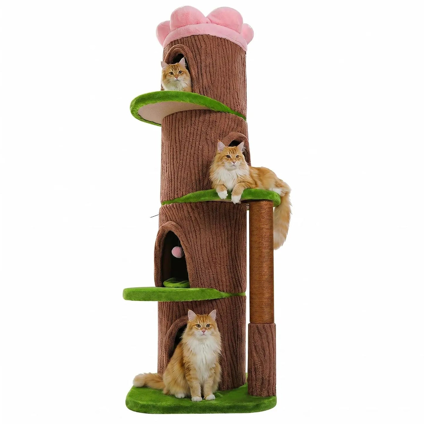 68.5" Cat Tree Tower with 4 Condos & Flower Top Bed, 3.8in Sisal Post, Heavy Duty, Multi-cat, Brown, Customized