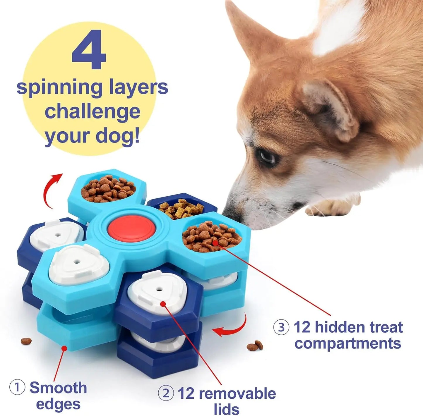 4 Layer Interactive Slow Feeder Dog Bowl - Multi-Layer Rotating Puzzle Toy For Mental Stimulation, Non-Slip Design Fits Small/Medium/Large Dogs