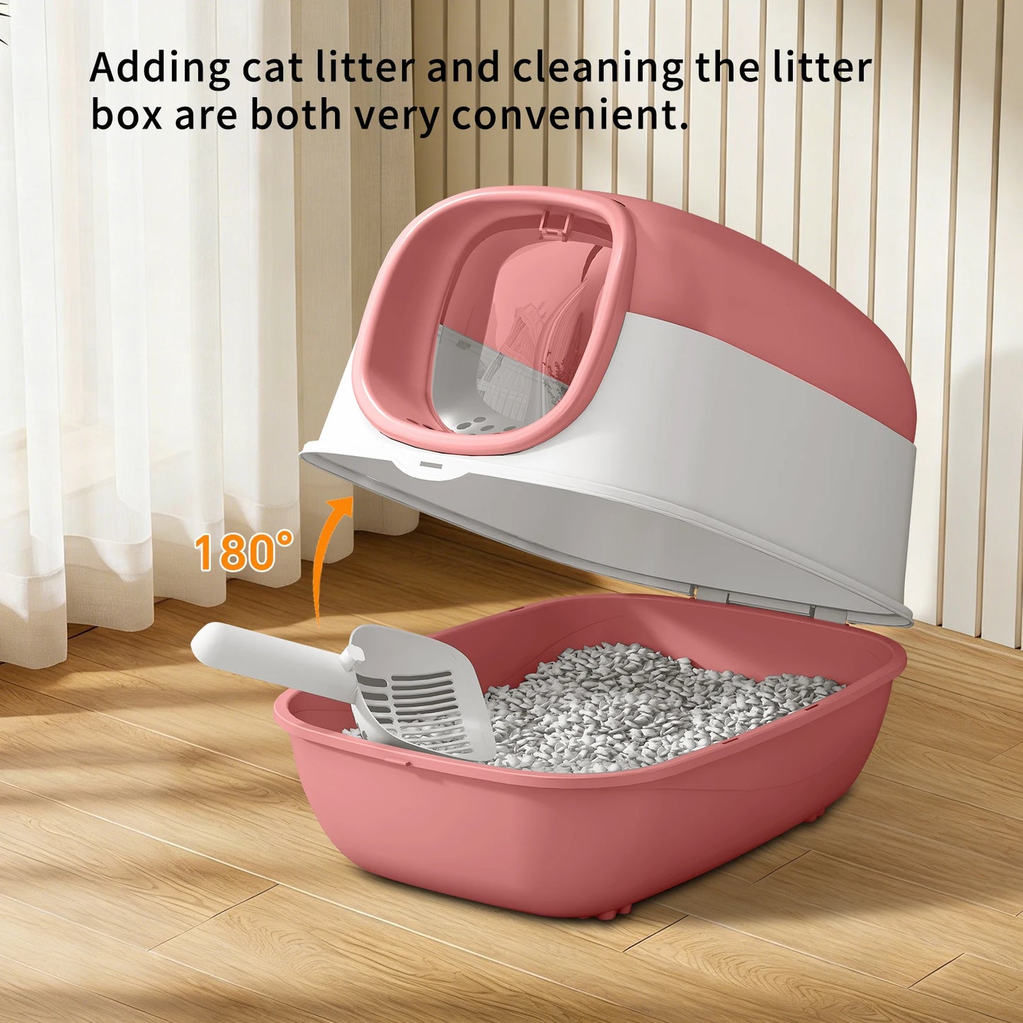 Switchable Open/Semi-Enclosed Cat Litter Box, Extra Large Jumbo Size for Multi-Cat Households, Splash-Proof and Anti-Tracking, Dual-Mode Over-the-Top Litter Pan, Low-Entry for Easy Cleaning，Suitable for cats of different si
