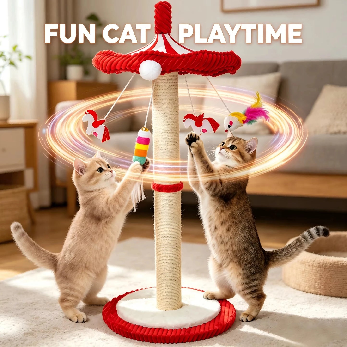 Rotating Interactive Cat Scratching Post Sisal Cat Tree Tower Durable For Indoor Kittens And Adult Cats Wear Resistant Climbing