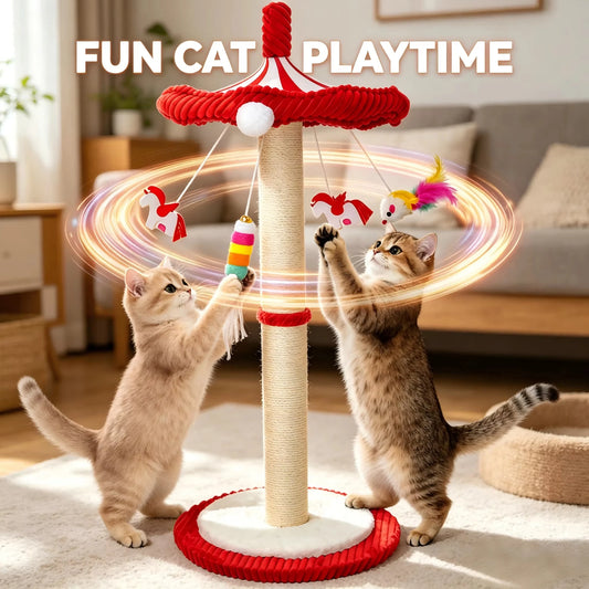 Rotating Interactive Cat Scratching Post Sisal Cat Tree Tower Durable For Indoor Kittens And Adult Cats Wear Resistant Climbing