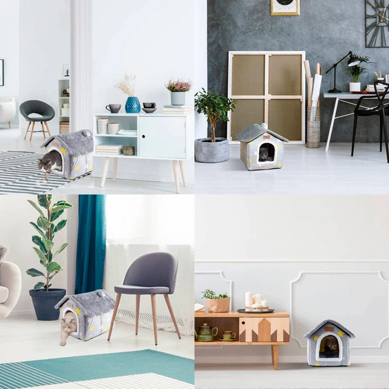Benepaw Portable Medium Small Dog House Winter Warm Cushioned Pillow Pet Bed Nest Washable Removable Puppy Cat Kennel Foldable