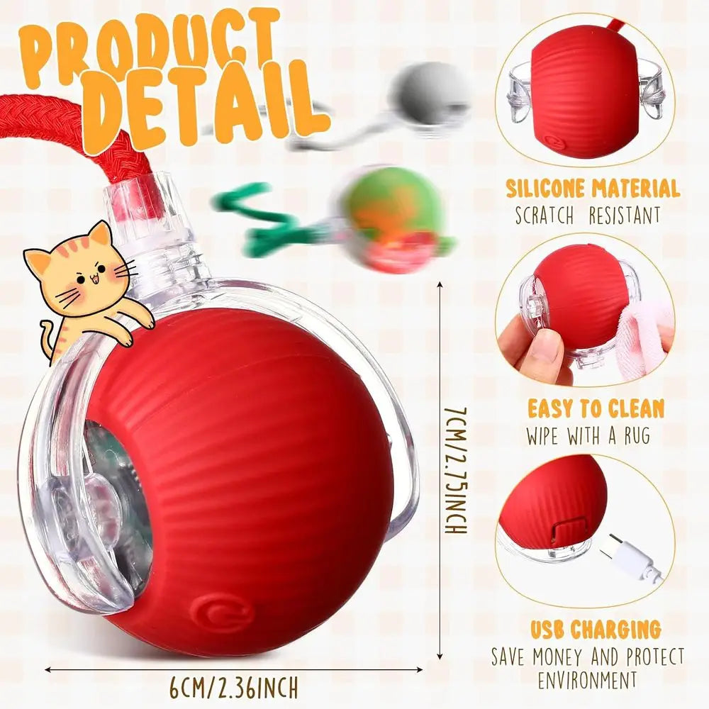 6 Pack Interactive Cat Ball Toy 360° Automatic New Interactive Rolling Ball Rechargeable Gifts for Cat Dog Lovers Indoor Exercis