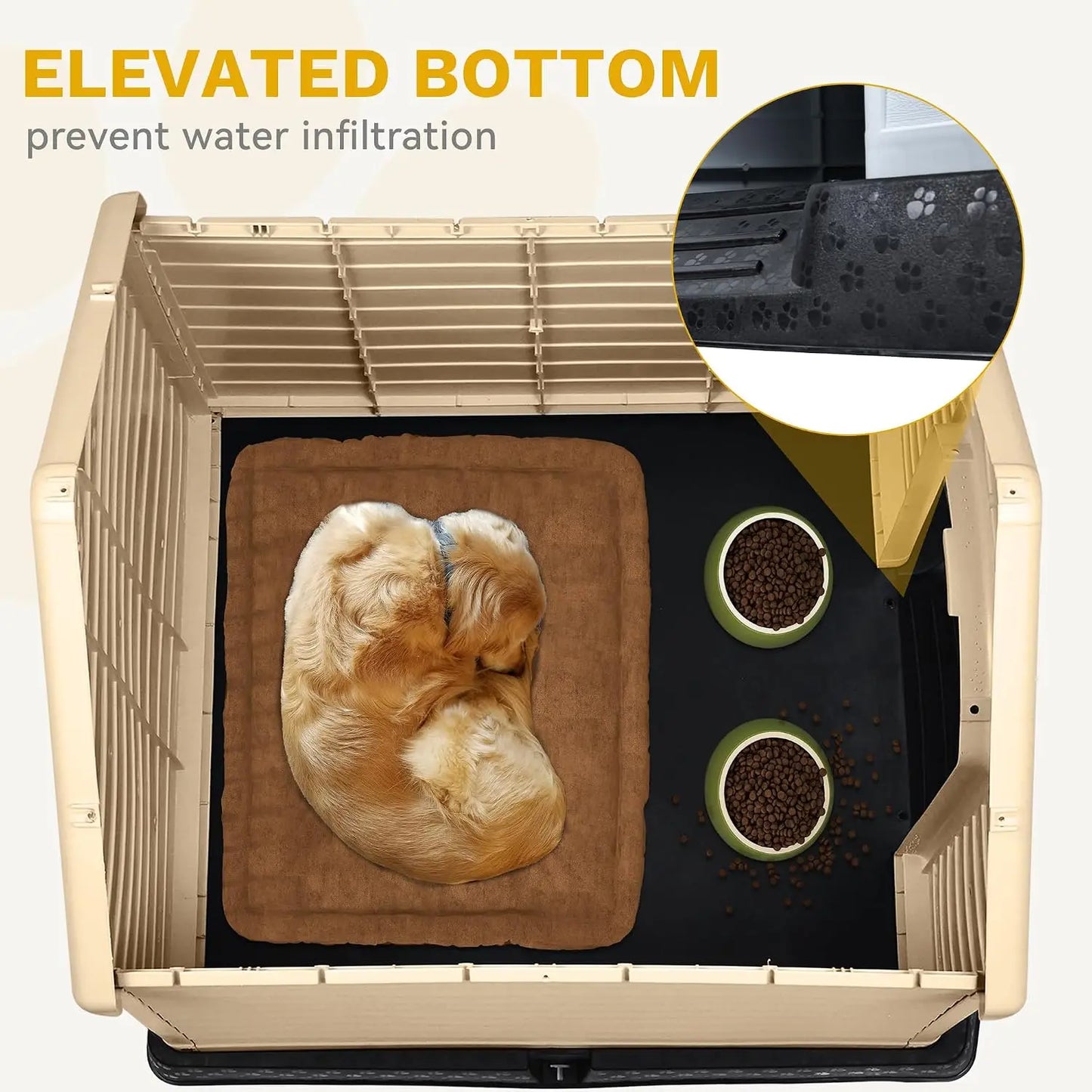 Plastic Dog House, Weatherproof Outdoor/Indoor Doghouse, Puppy Kennel with Air Vents and Elevated Floor