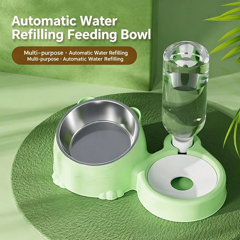 Pet Dual Bowl, Automatic Water Addition, Stainless Steel Feeder, Cat And Dog Bowl, Easy To Clean Pet Supplies