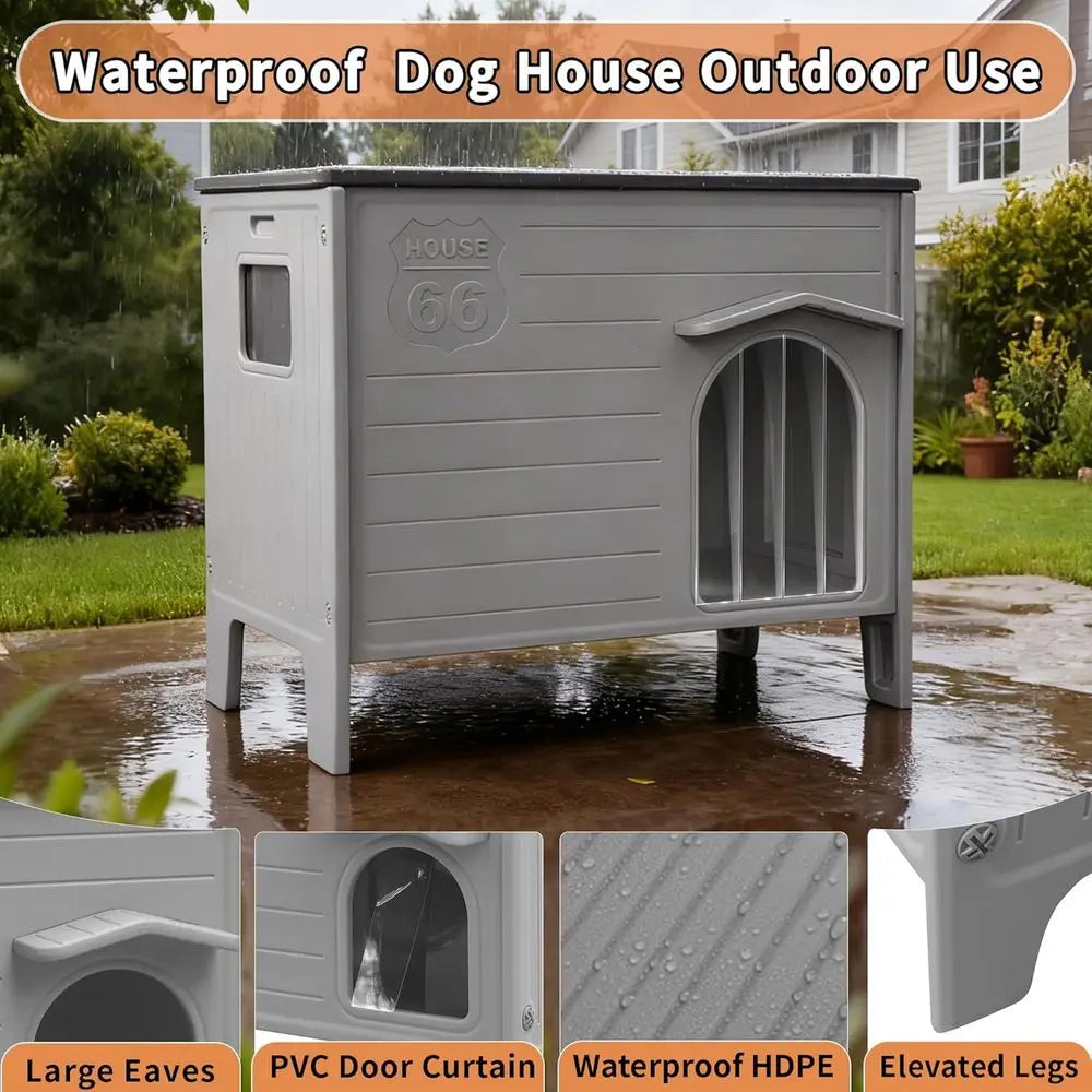 Heated Dog House Outdoor Indoor for Small Medium Dogs, Insulated Dog House with Heating Pad, Plastic Elevated Outdoor Dog House