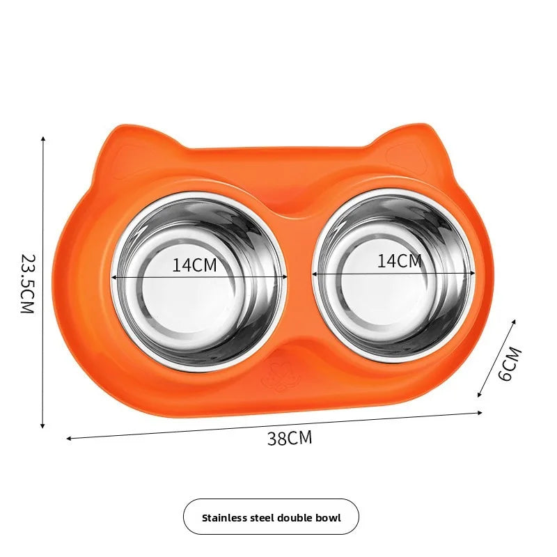Pet Cat Feeding Bowl Stainless Steel Bowl Silicone Base Anti-Wrestling Dog and Cat Slow Food Bowl to Prevent Pet Choking Feeder