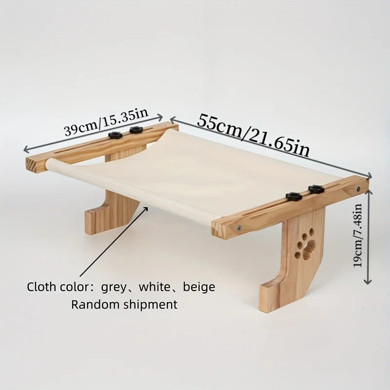 Cat Window Sill, Cat Window Hammock, Suitable for Indoor Cats, Wooden and Metal Frame, Easy to Adjust Window Sill, Bedside