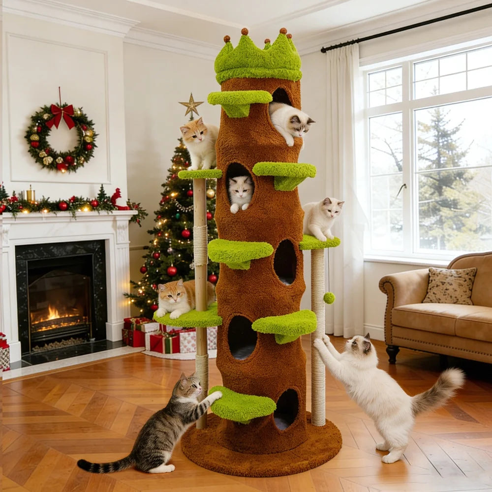 XXL Tall Cat Tree Tower with Scratching Post Activity Center Large Playing House Condo for Multi-Cat Household
