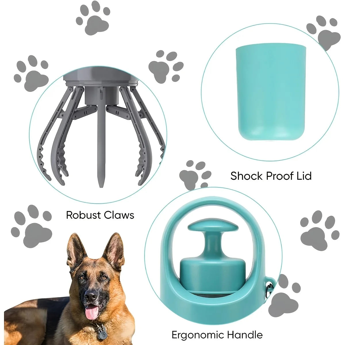 Portable Touch-Free Dog Poop Scooper, Comes with 30 Poop Bags + 1 Random-Color Poop Bag Dispenser, Leak-Proof Waste Container & 4 Anti-Lost Bells – Hands-Free Poop Picking Tool for Small, Medium and Large Dogs, Specially De
