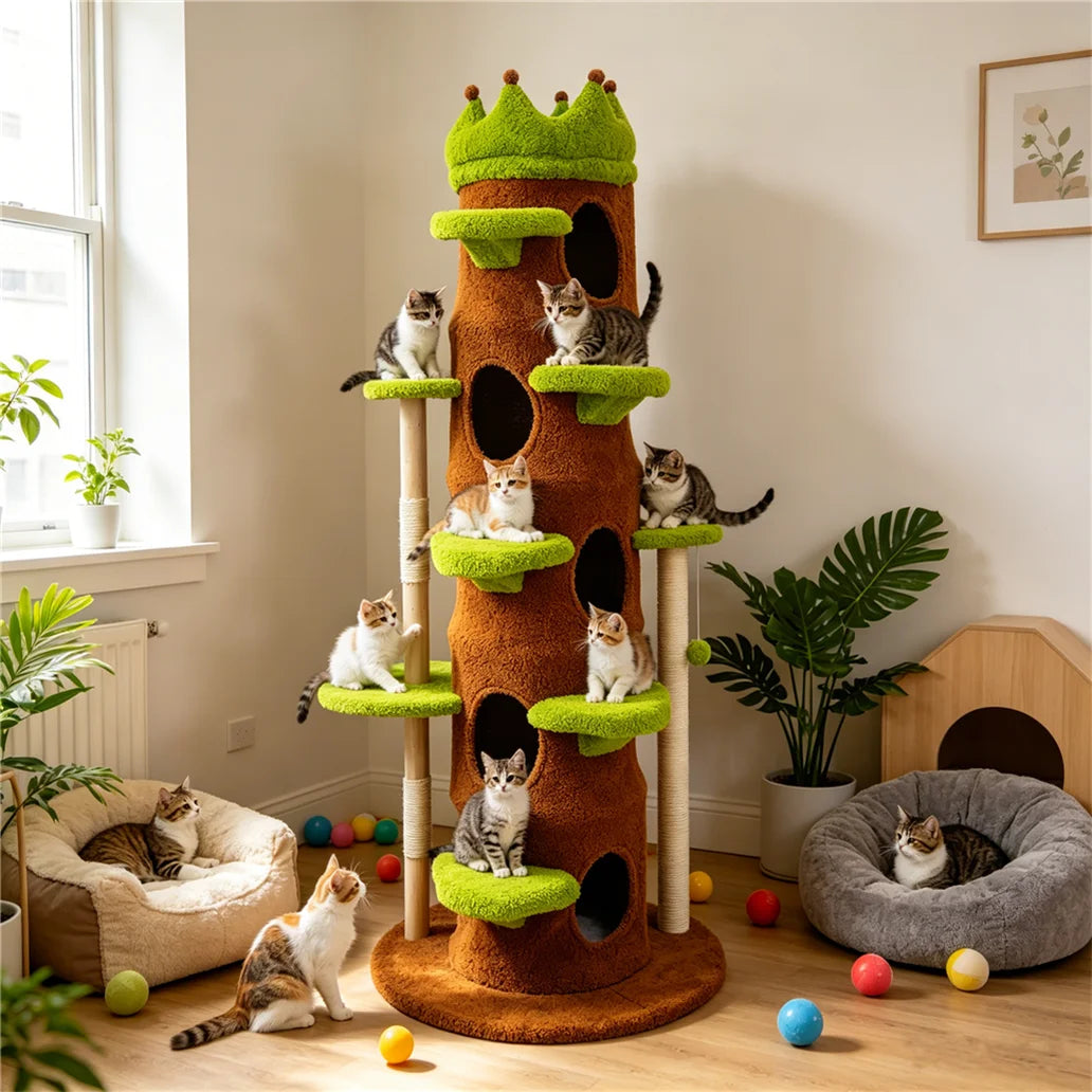 XXL Tall Cat Tree Tower with Scratching Post Activity Center Large Playing House Condo for Multi-Cat Household