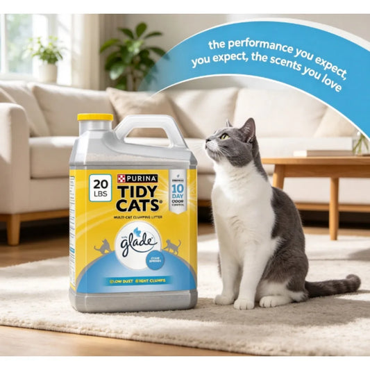 Purina Tidy Cats cat litter (with Glade Clear Springs scent, deodorizing, clumping type, suitable for multiple cats)