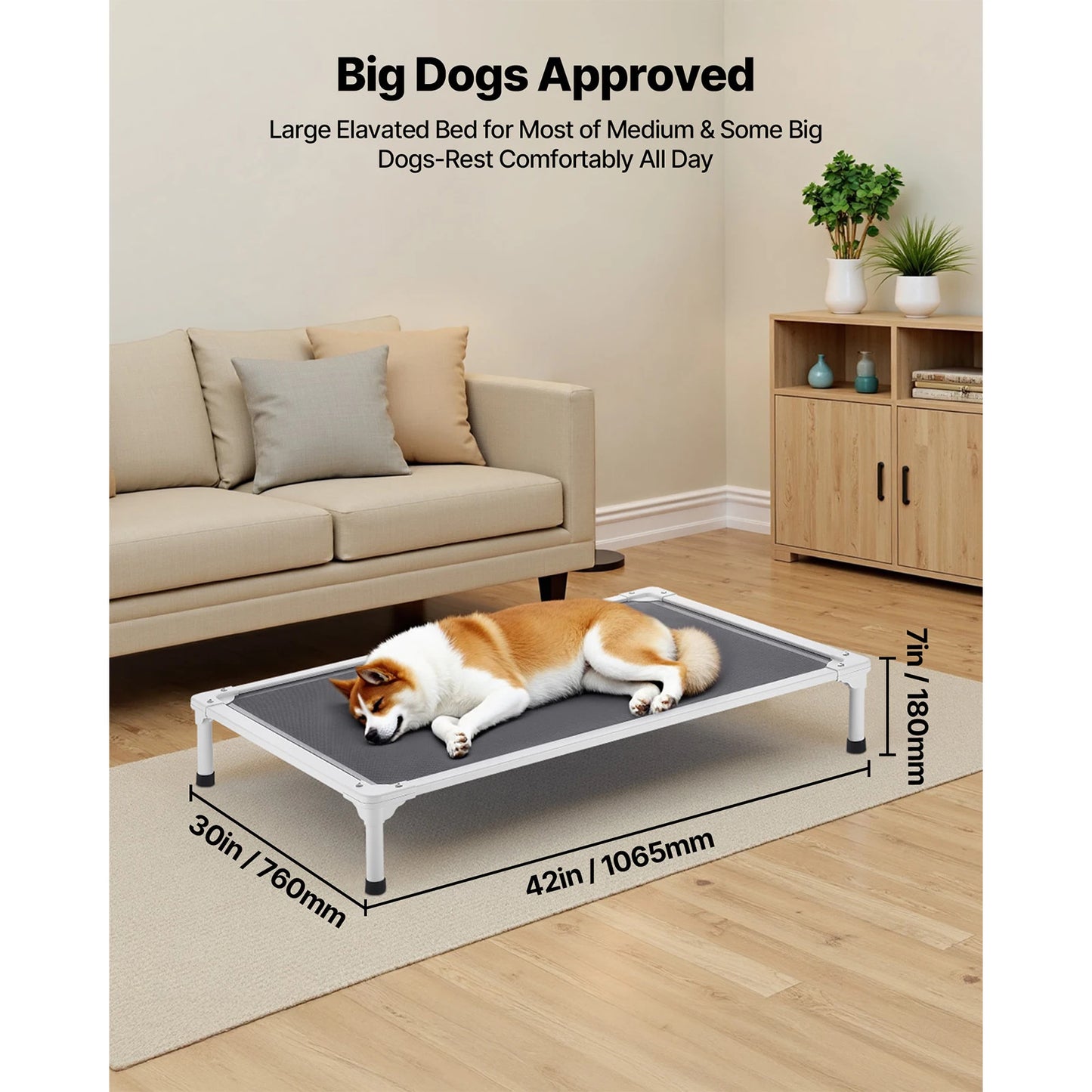 SucceBuy Elevated Dog Bed for Large Dogs Portable Raised Dog Cot with Aluminum Tube Metal Frame and Breathable Textilene Mesh