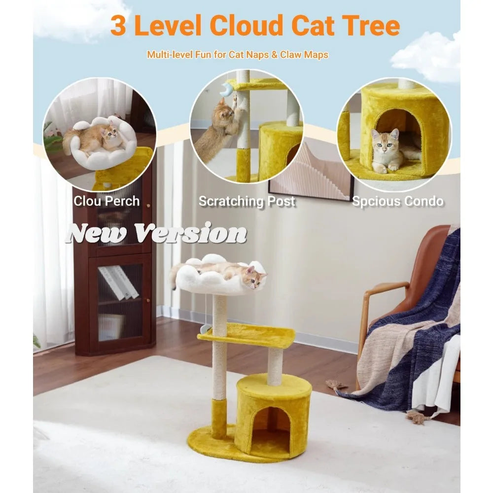 33 Inch Multi Level Cat Tree Tower with Cozy Padded Bed Large Condo Scratching Posts Viewing Perch and Toys