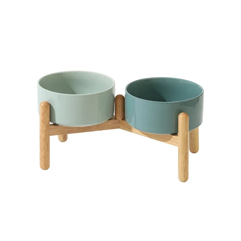 Big Dogs Bowl Double Ceramic Elevated Pet Food Water Bowl Small Medium Large Dog Feeding Supplies with Wooden Stand