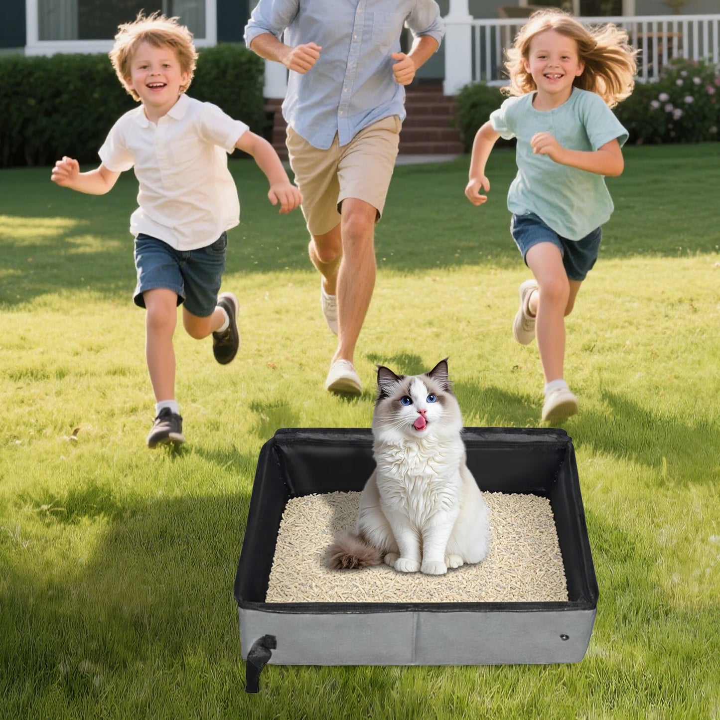 Collapsible Cat Litter Box with Lid, Waterproof Portable Travel Cat Toilet, Easy to Carry Indoor Outdoor Cat Potty