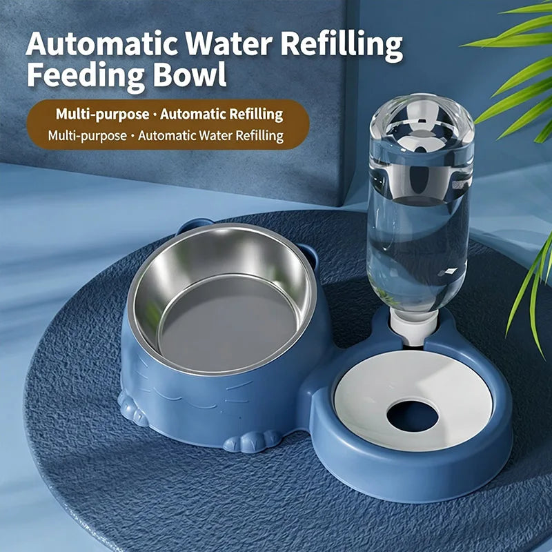 Pet Dual Bowl, Automatic Water Addition, Stainless Steel Feeder, Cat And Dog Bowl, Easy To Clean Pet Supplies